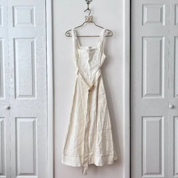 Aje Byblos Linen Belted Midi Dress in Ivory